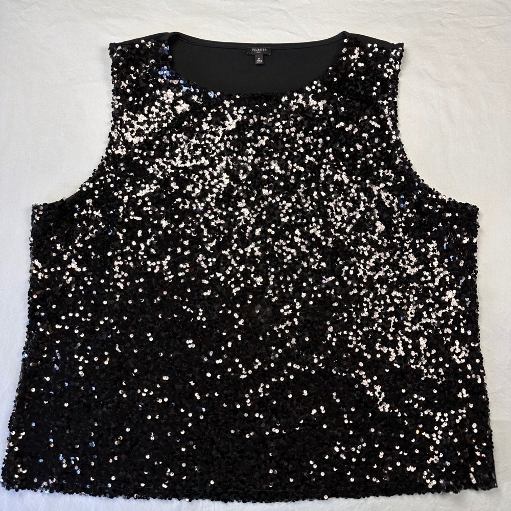 Talbots Plus Top Womens 3X Black Sequin Sleeveless Tank Party Evening Goth Glam